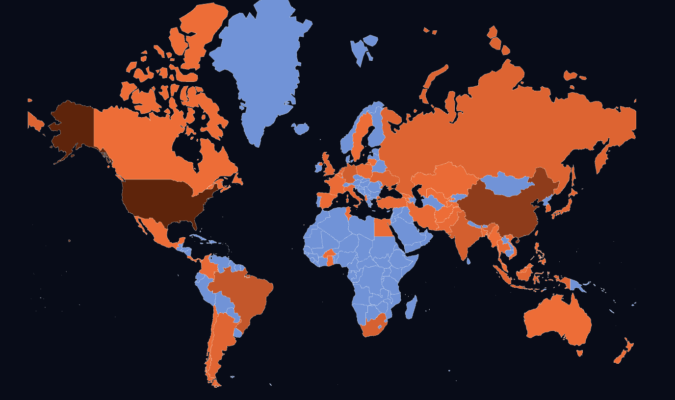 Global map showing OneFirewall alliance threat intelligence coverage by country