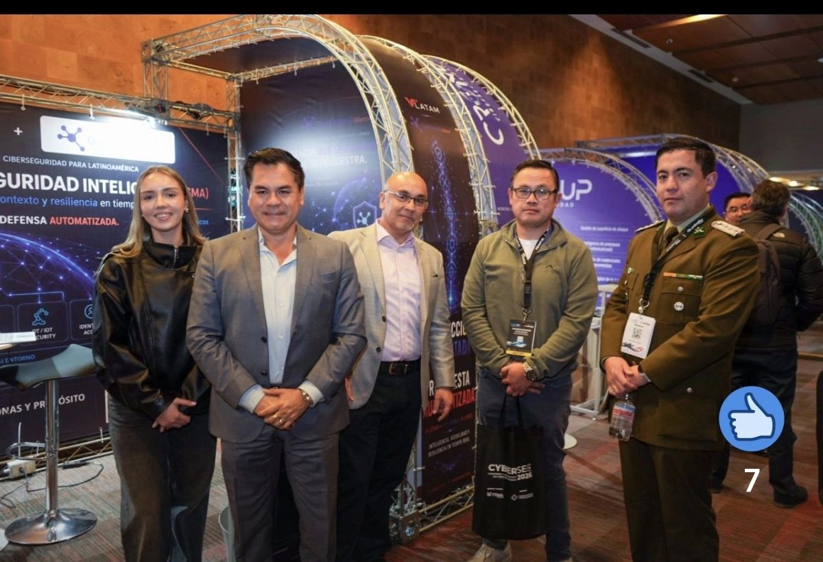 OneFirewall Latam team with partners and officials at the CyberSec 2025 stand in Chile